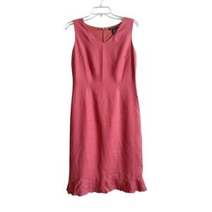 Harold 100% Linen Sz 4 Classic Sheath Sleeveless Dress Melon Coral Pleated Hem